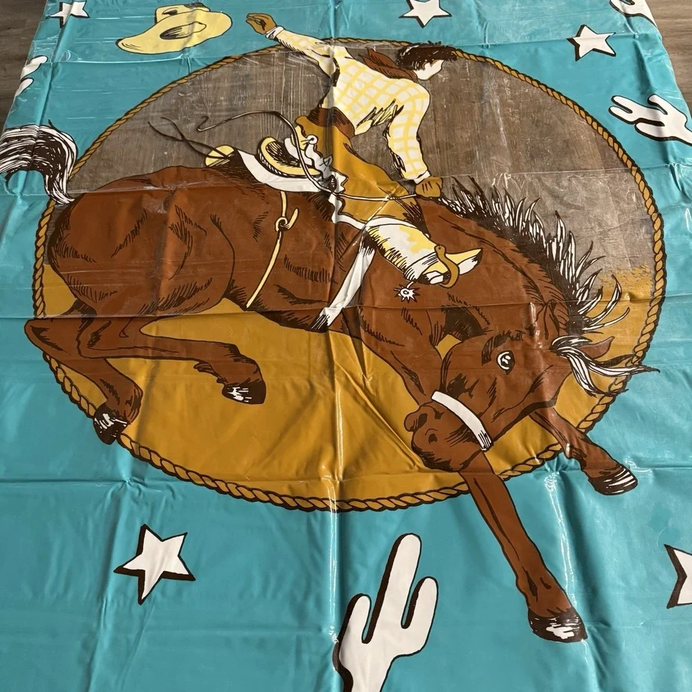 VTG Cowboy Horse Shower Curtain Vinyl Western Saturday Knight Ltd NOS 70x69 Inch